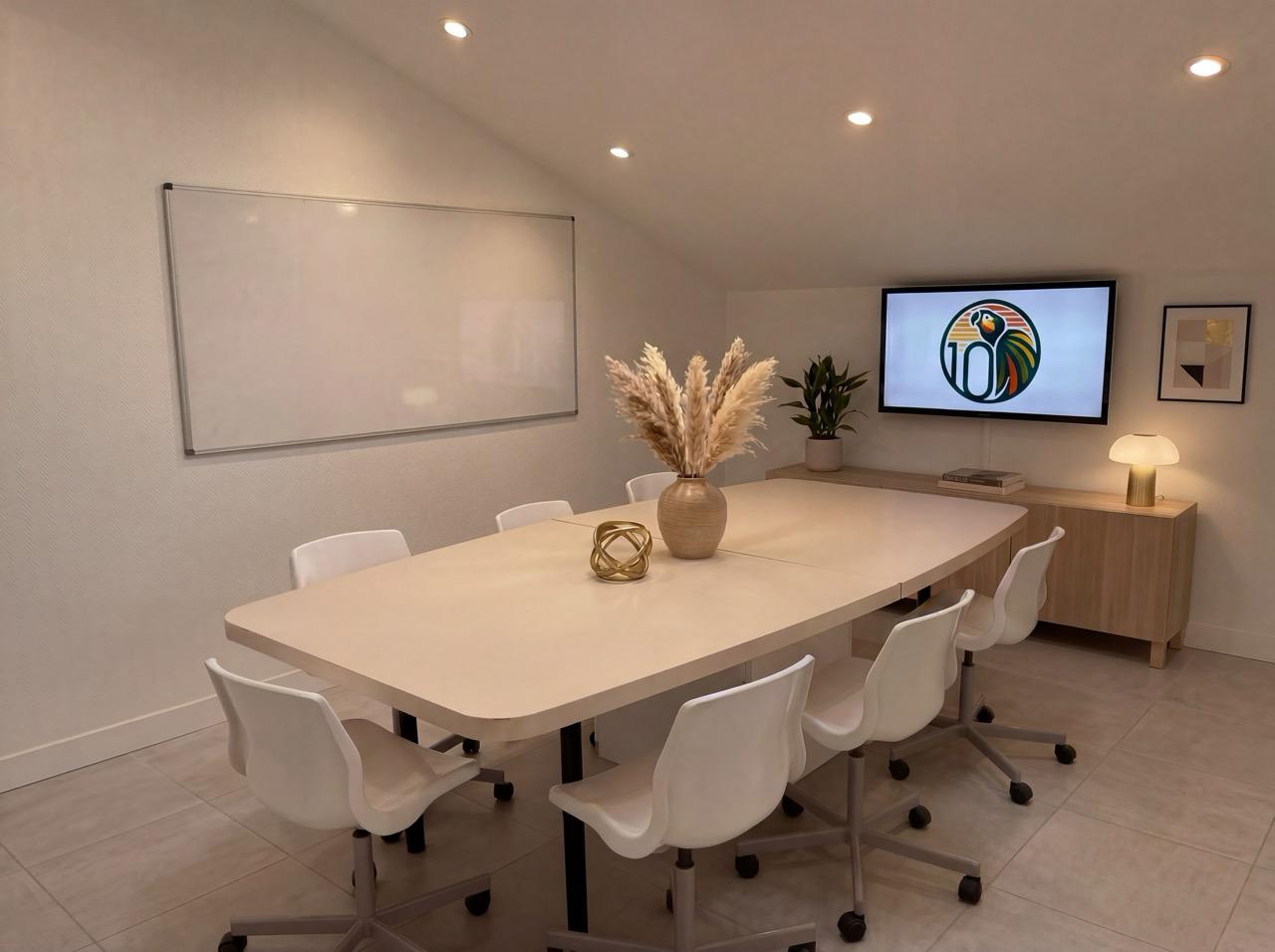 Un espaces de réunion dans un coworking à Agen équipé un tableau blanc et un écran connecté